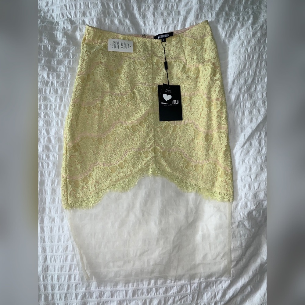MissGuided;mesh & midi yellow skirt